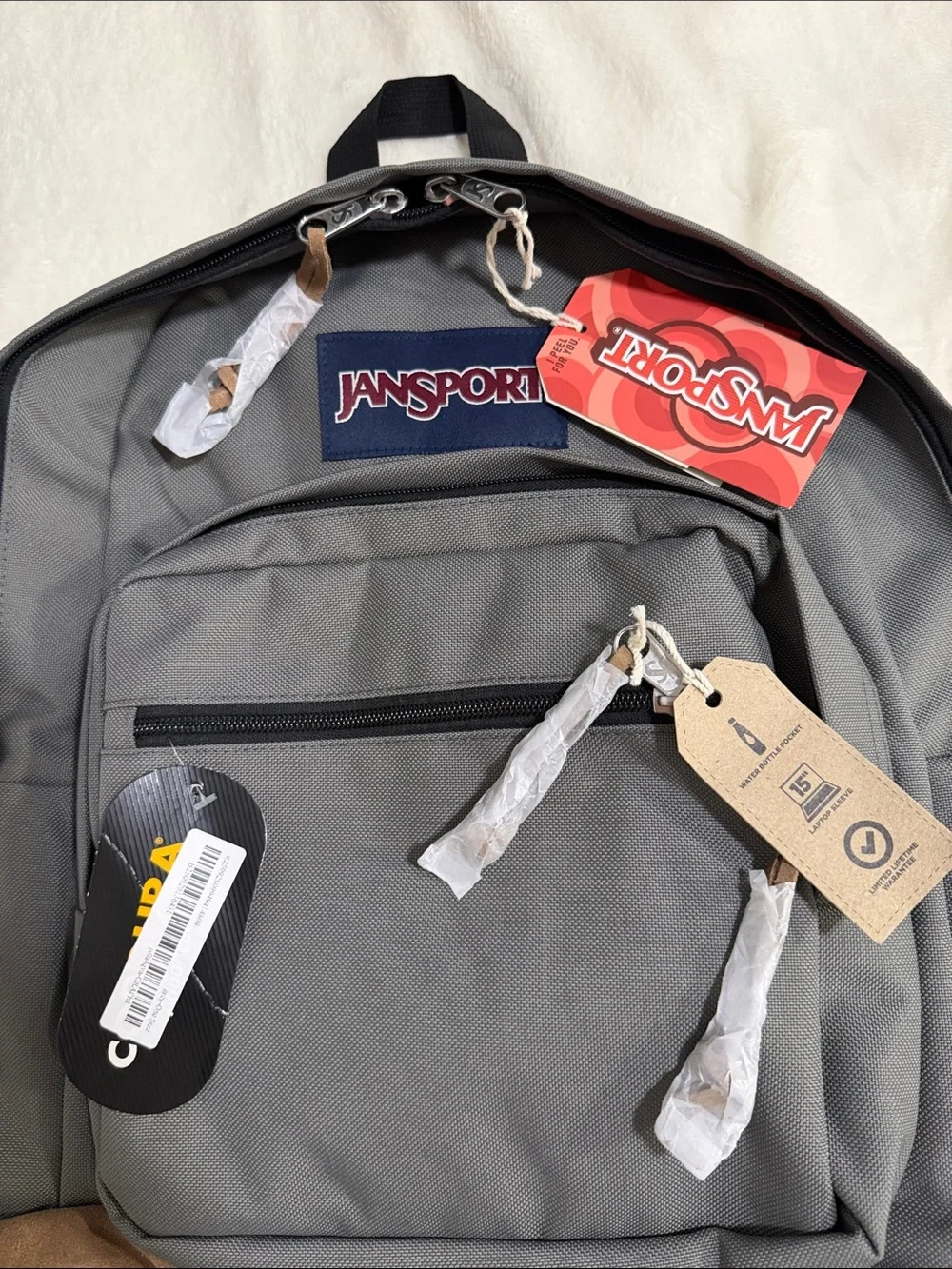 Jansport Gray Backpack with Brown Suede Base